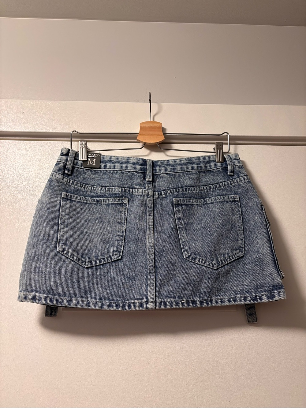 NWT J for Justify Faded Blue Pocket Cargo Denim Mini Skirt M - Picture 3 of 6